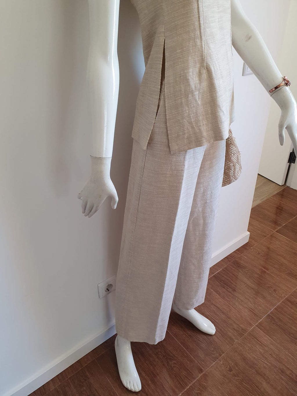 Ensemble Zara 2 Pièces — Top Bustier & Pantalon Large — Beige Doré | Taille S