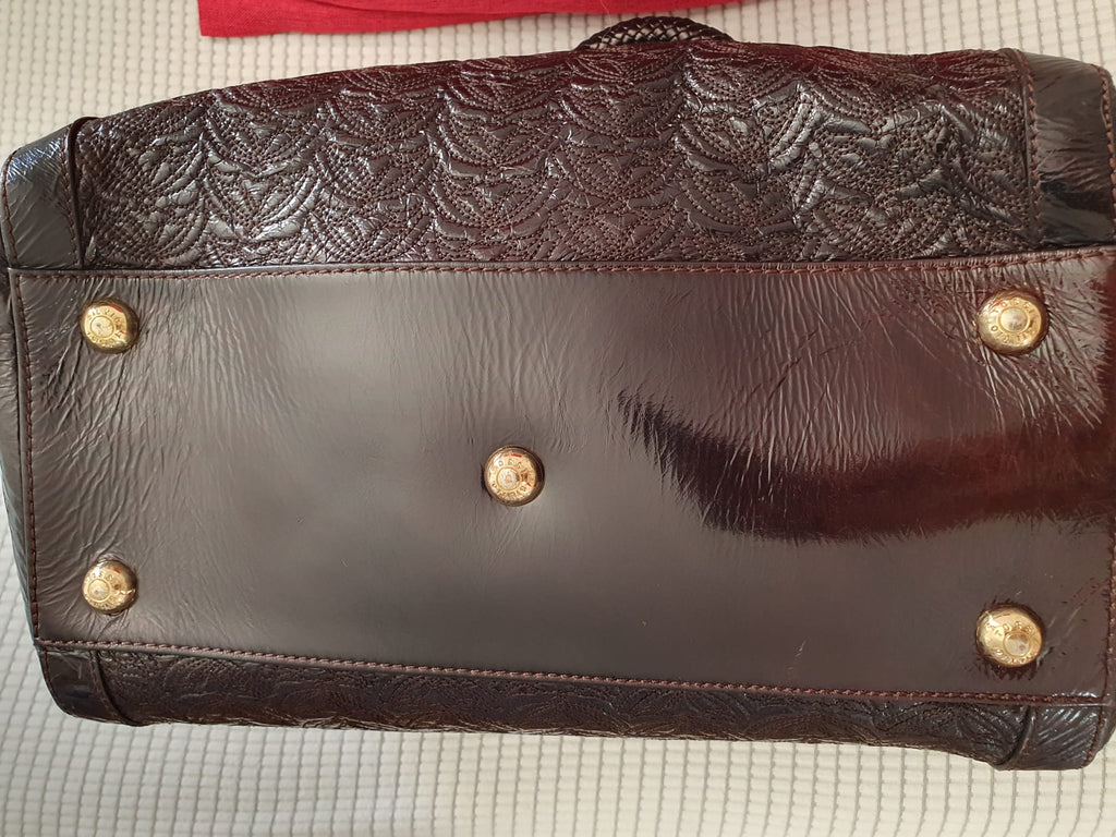 Sac Bowling Silvio Tossi — Marque Suisse, Savoir-Faire Artisanal Italien — Cuir Embossé Marron Foncé