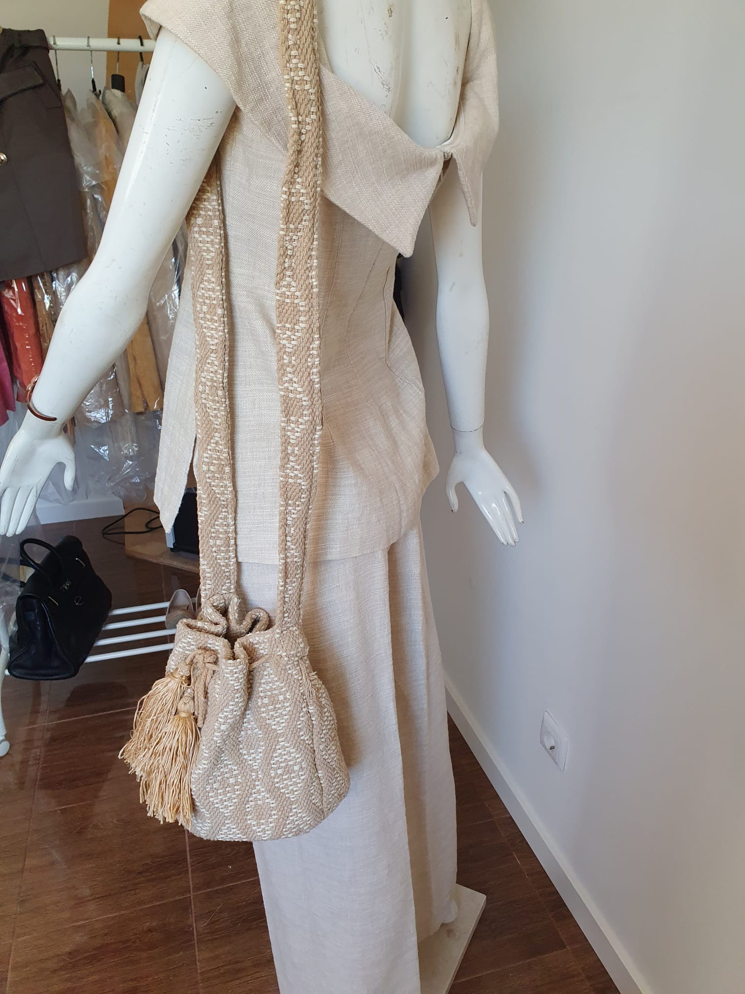 Ensemble Zara 2 Pièces — Top Bustier & Pantalon Large — Beige Doré | Taille S