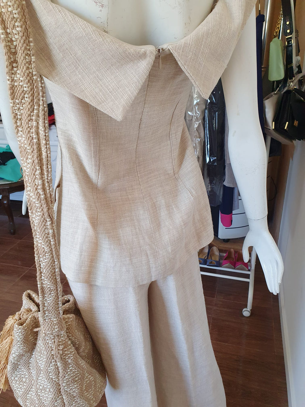 Ensemble Zara 2 Pièces — Top Bustier & Pantalon Large — Beige Doré | Taille S
