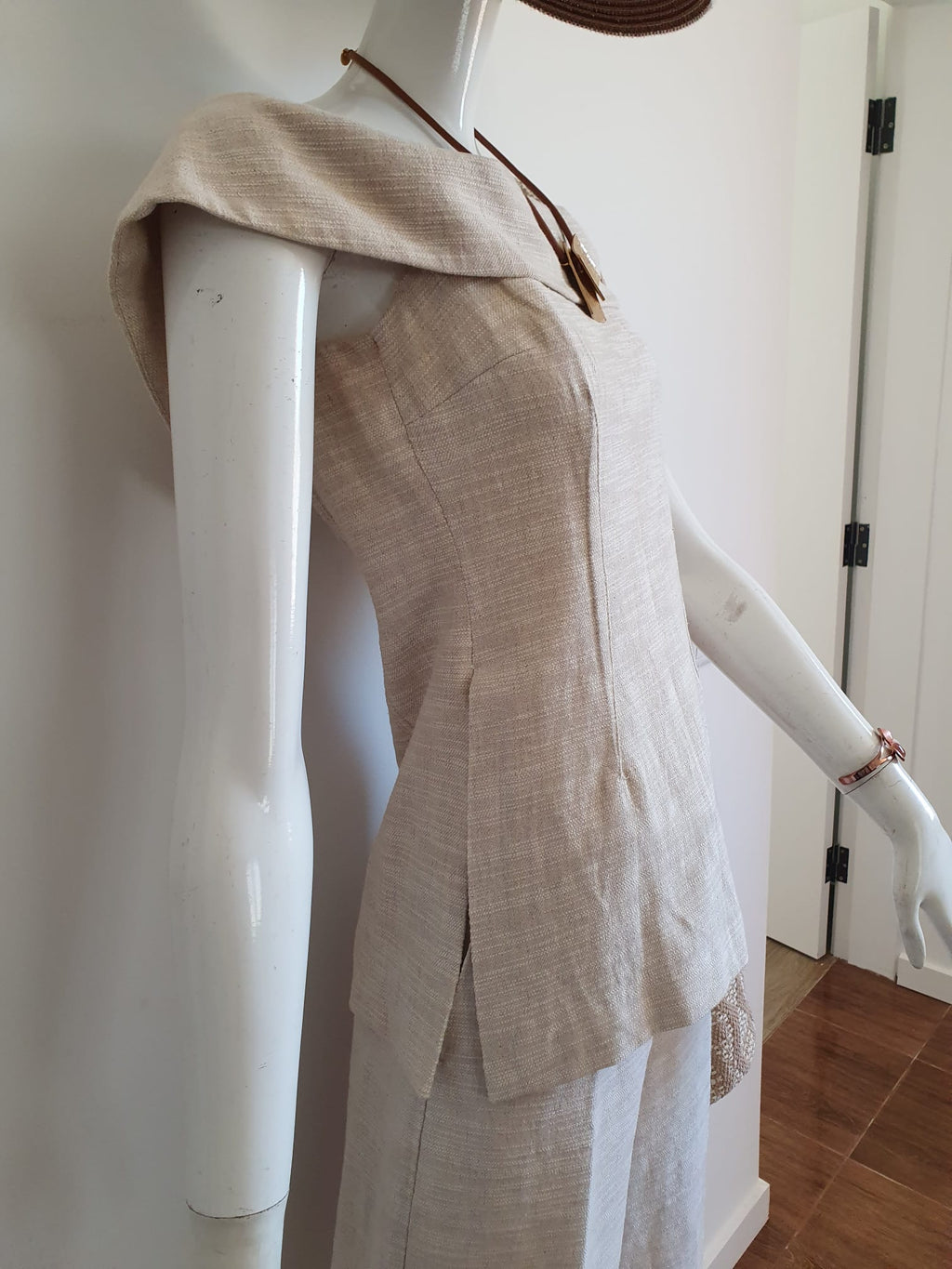 Ensemble Zara 2 Pièces — Top Bustier & Pantalon Large — Beige Doré | Taille S