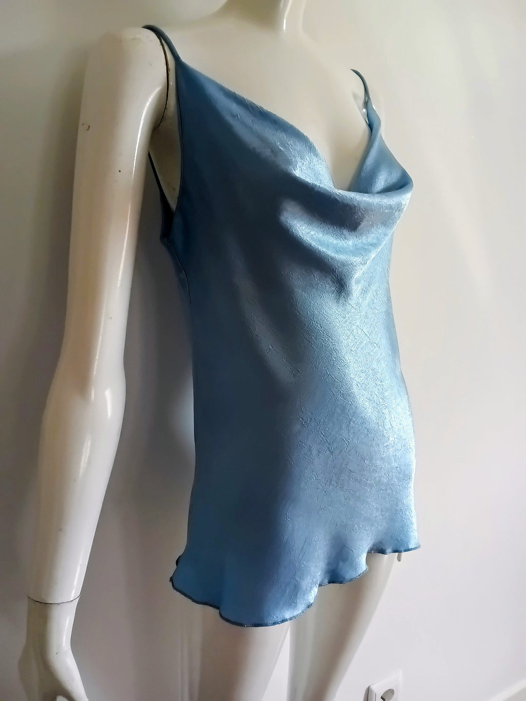 Top Satiné Bleu Chatoyant Made in Italy — Taille Unique