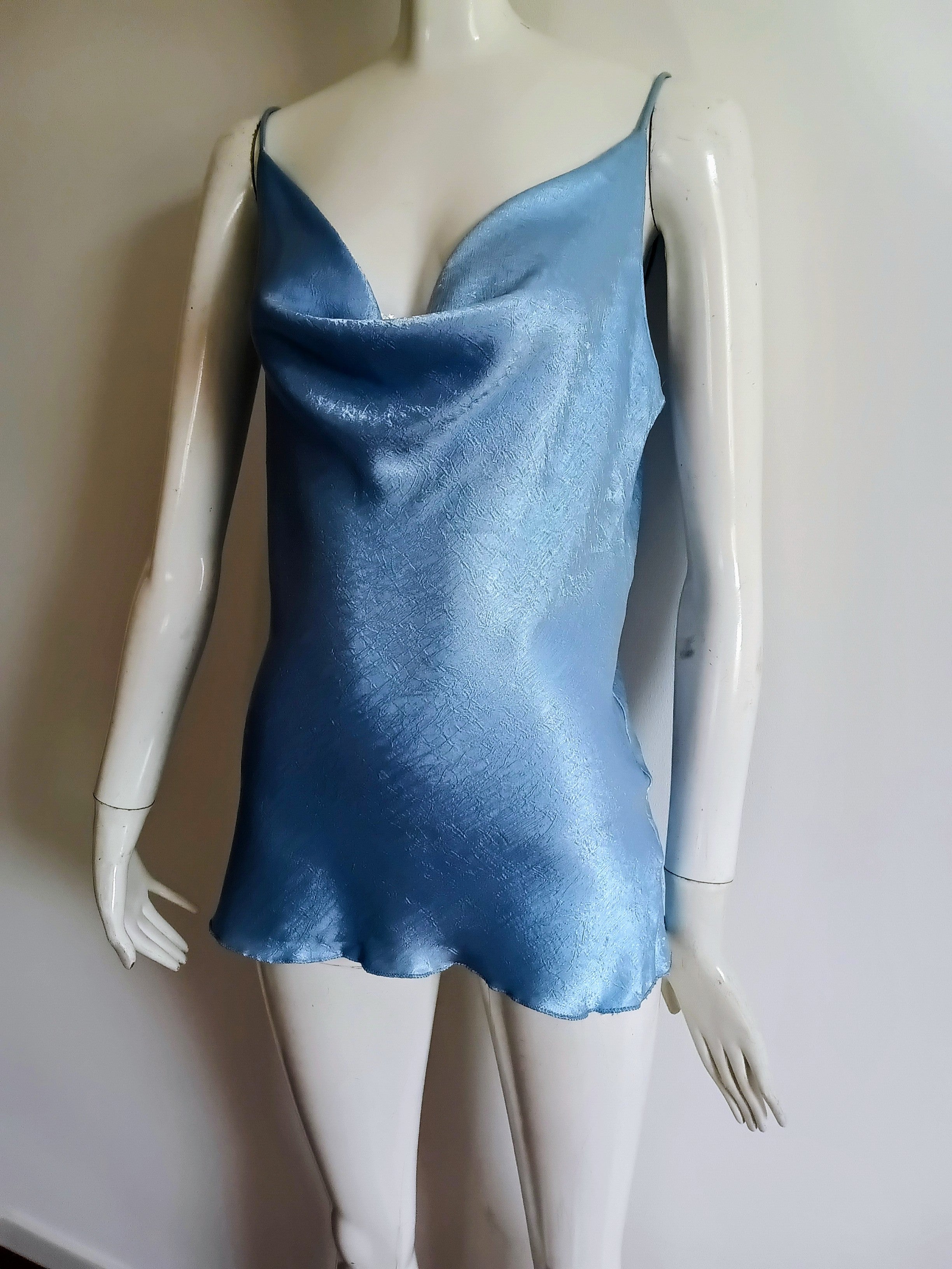 Top Satiné Bleu Chatoyant Made in Italy — Taille Unique
