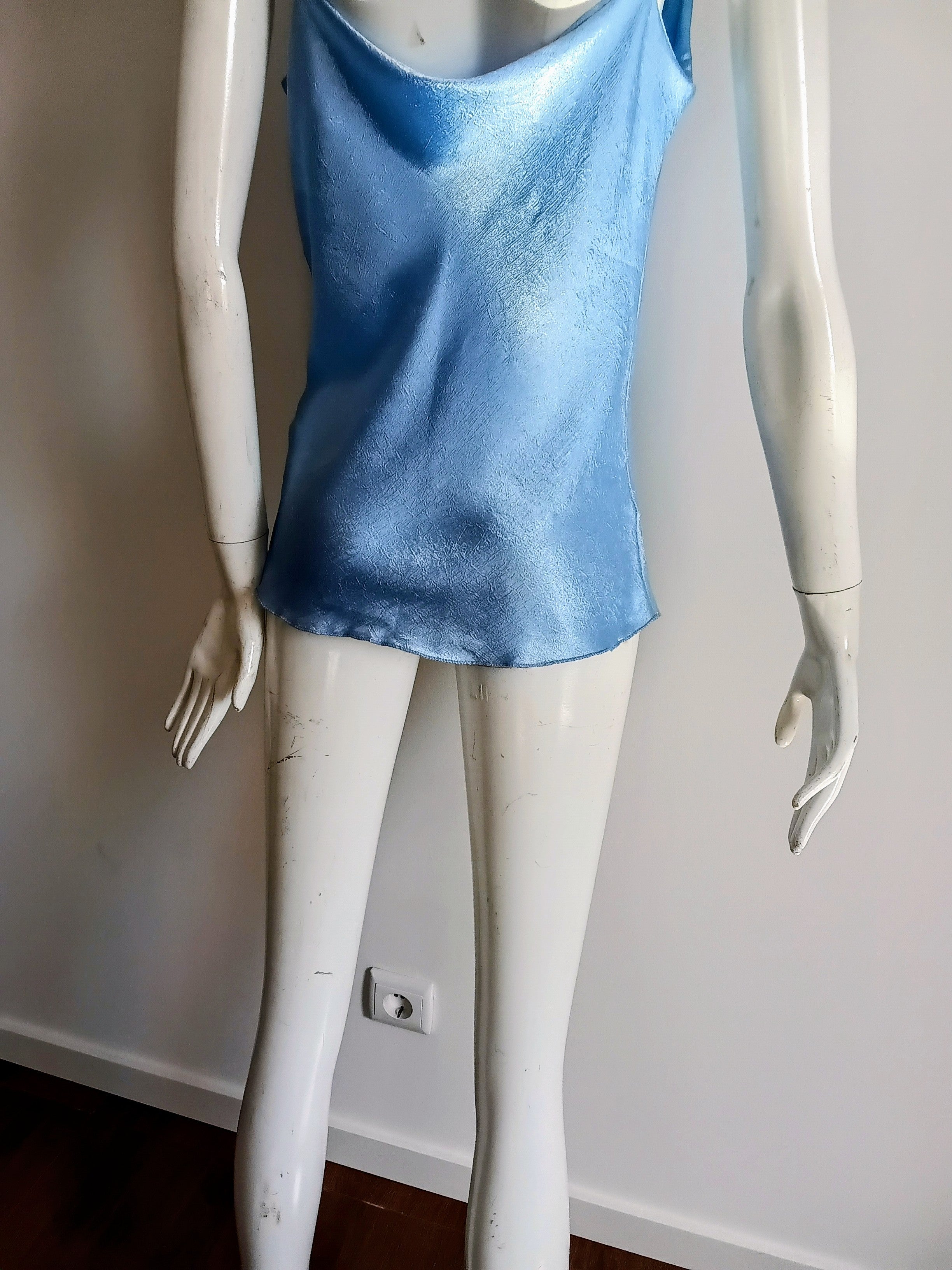 Top Satiné Bleu Chatoyant Made in Italy — Taille Unique