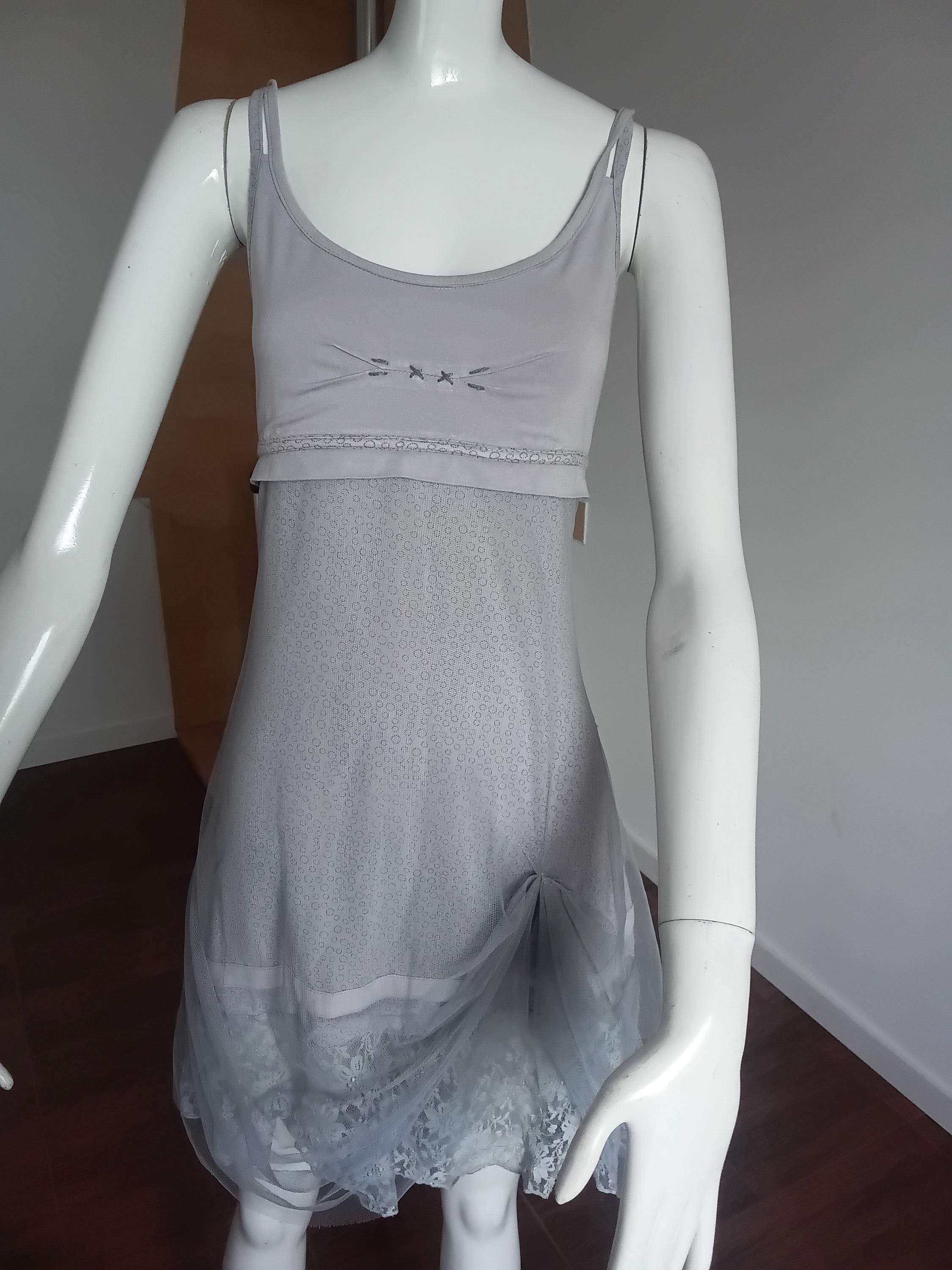 Robe Vintage Années 2000 Rayonne & Tulle Gris — Style Soirée — Taille M