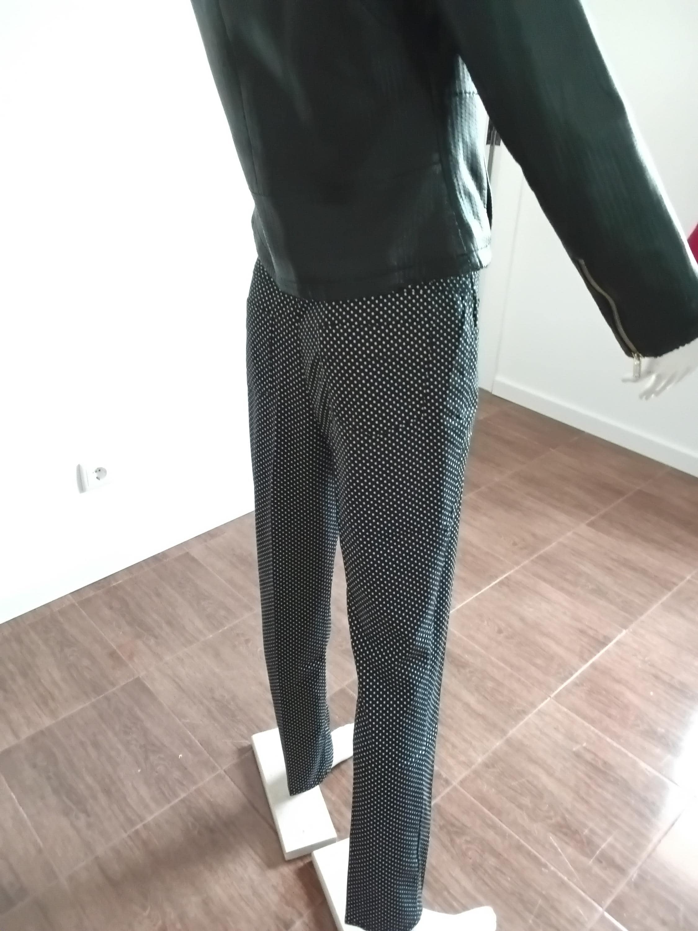 Vintage Pantalon imprimé pois noir blanc femme