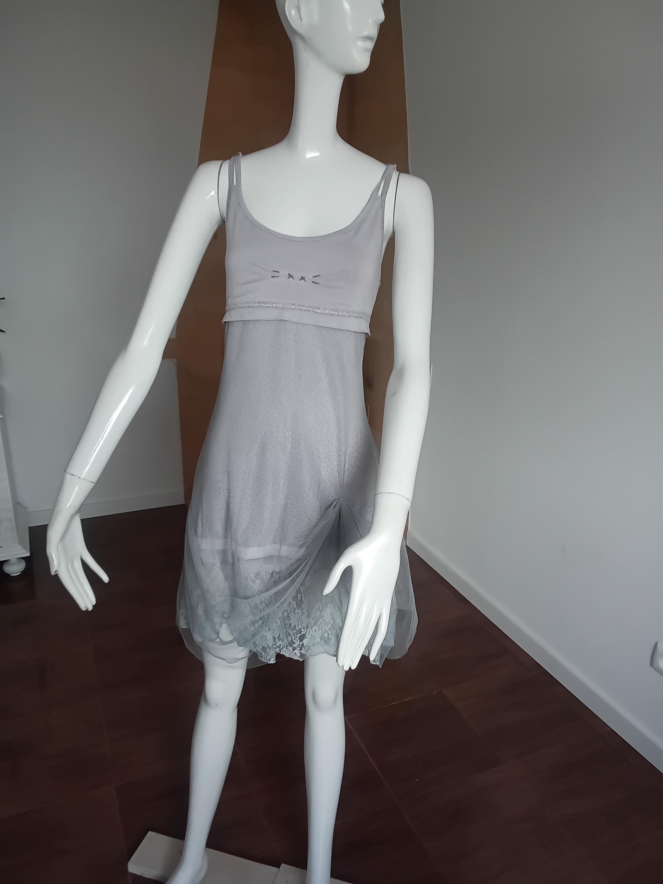 Robe Vintage Années 2000 Rayonne & Tulle Gris — Style Soirée — Taille M