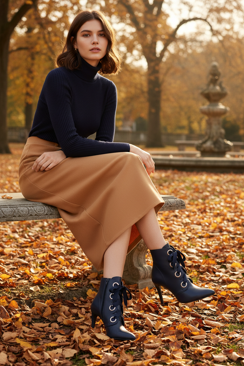 Bottines bleu nuit — Jardin automnal