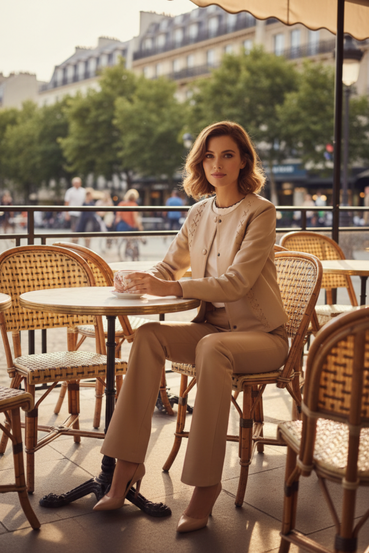 Tailleur vintage cuir beige Café parisien