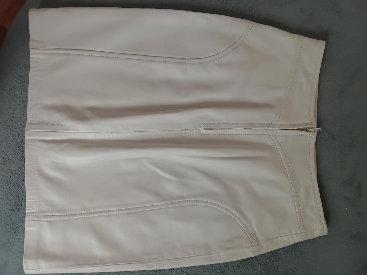 Tailleur Vintage Veste & Jupe Cuir Souple Blanc | BIA CUIR Fait Main | T. 38 FR