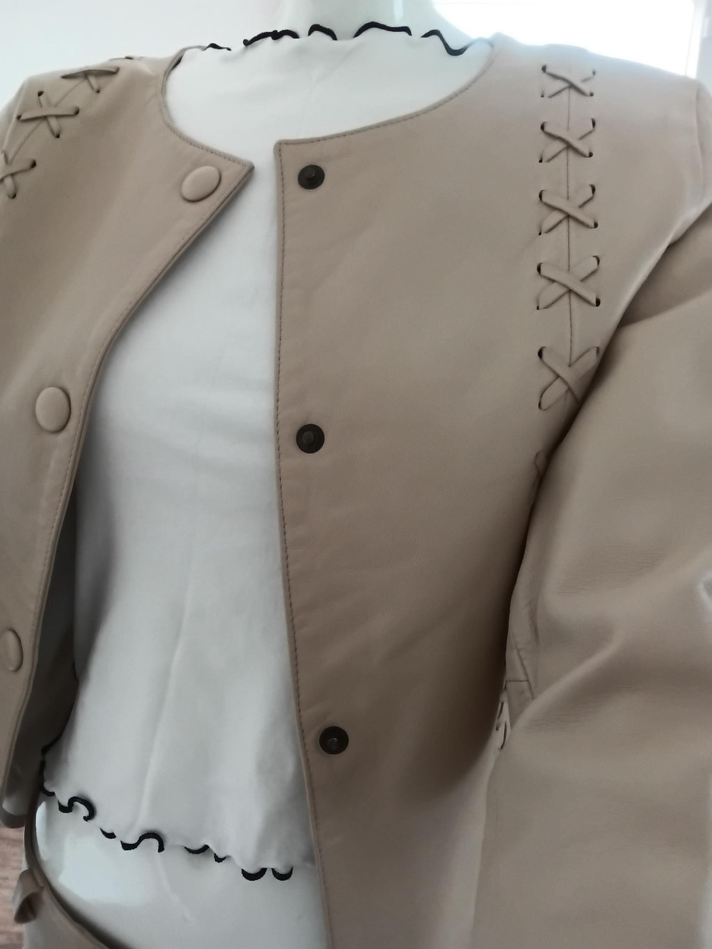 Vintage Tailleur pantalon en cuir beige - Modèle unique