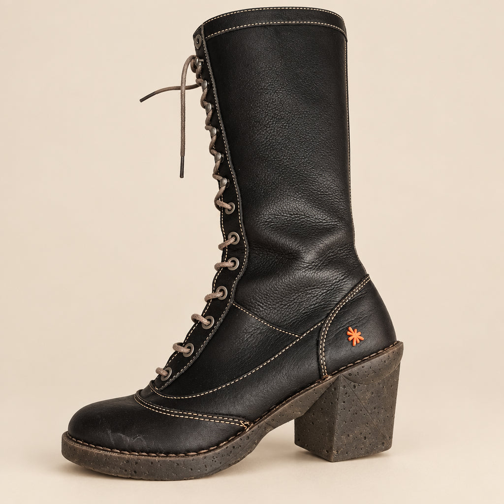 Bottes Vintage à Lacets en Cuir Noir The Art Company — T. 37