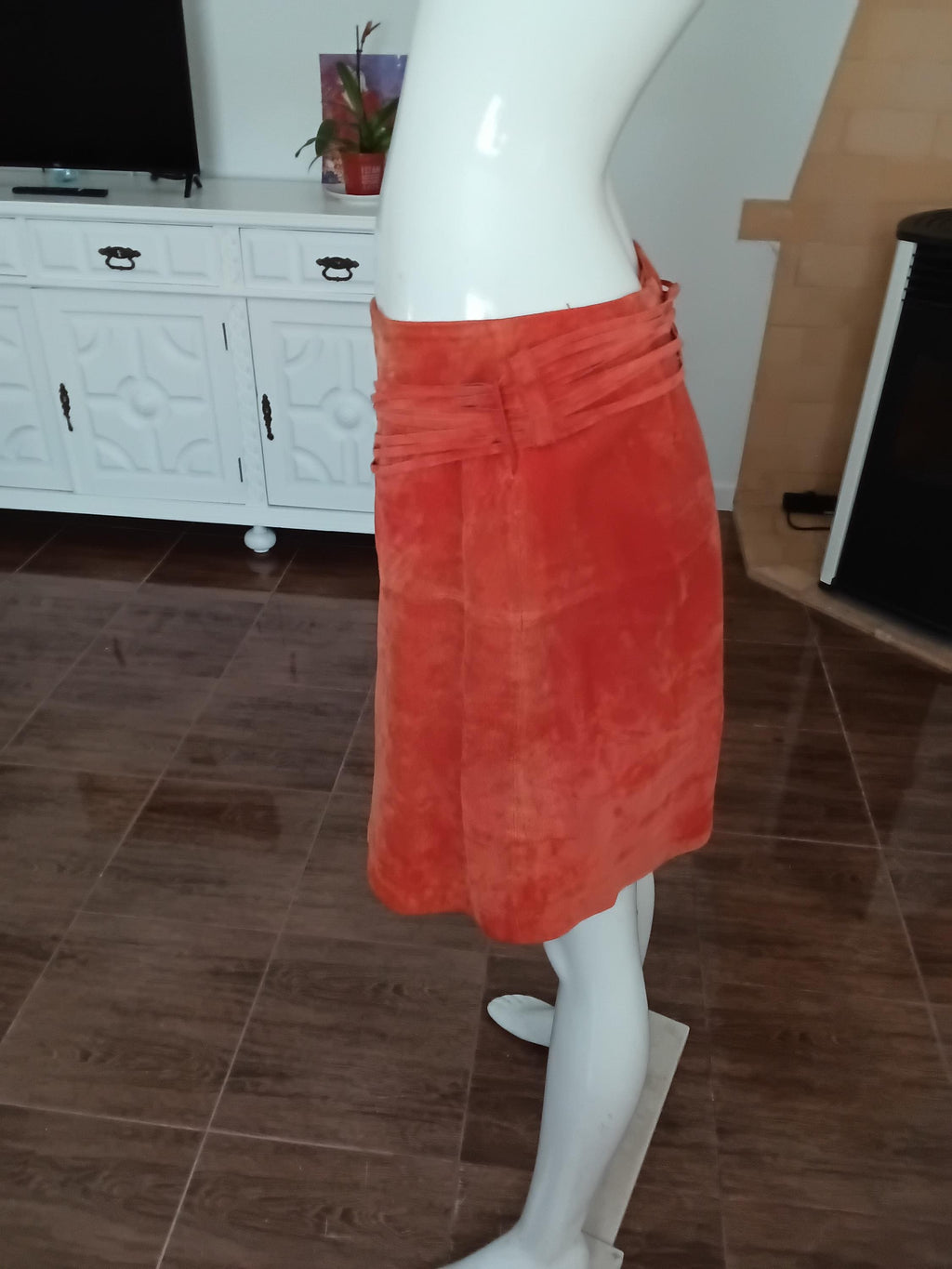 Vintage ensemble 2 pièces en cuir velours orange