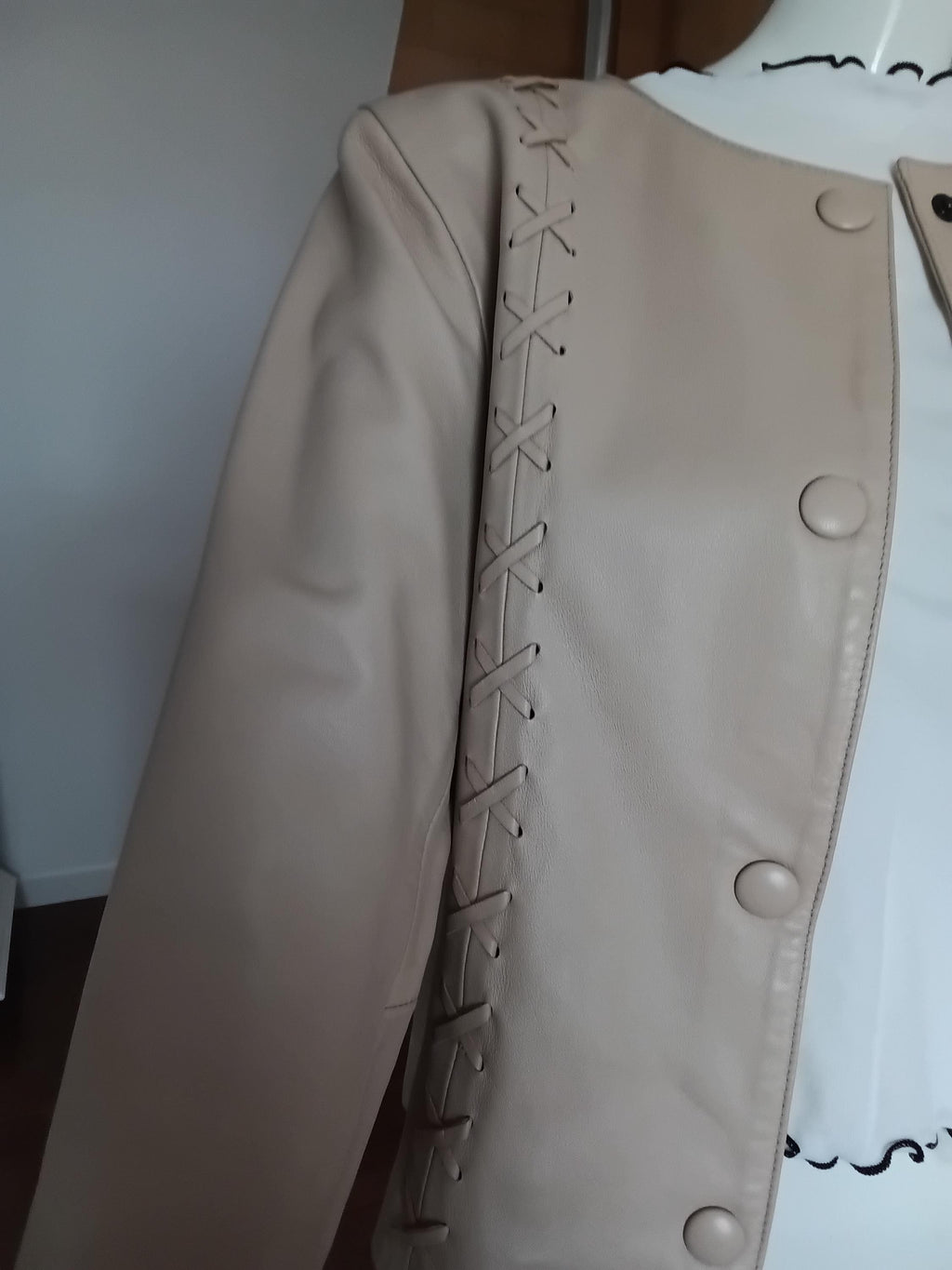 Vintage Tailleur pantalon en cuir beige - Modèle unique