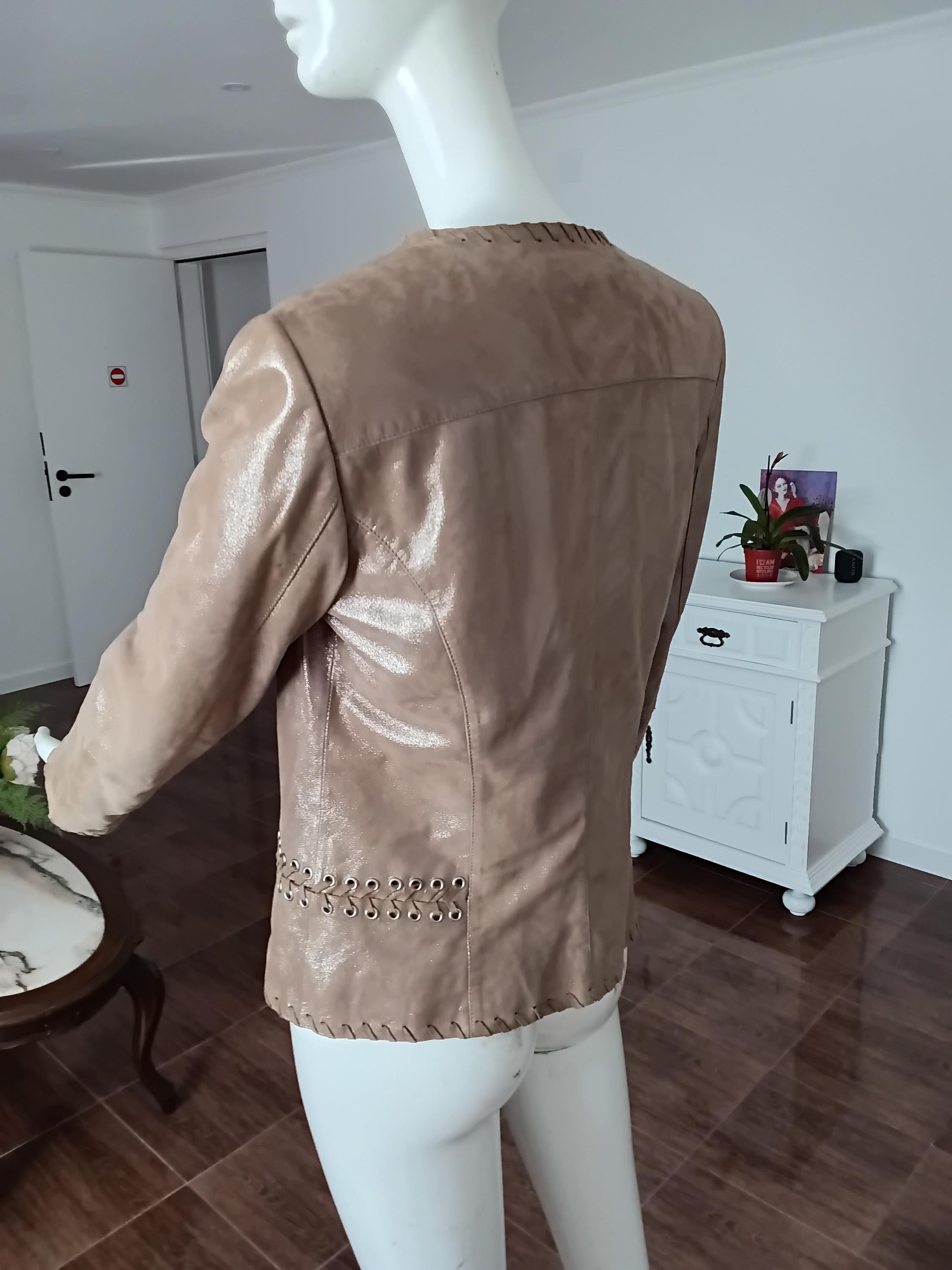 Vintage Blazer en cuir velours de chèvre beige doré