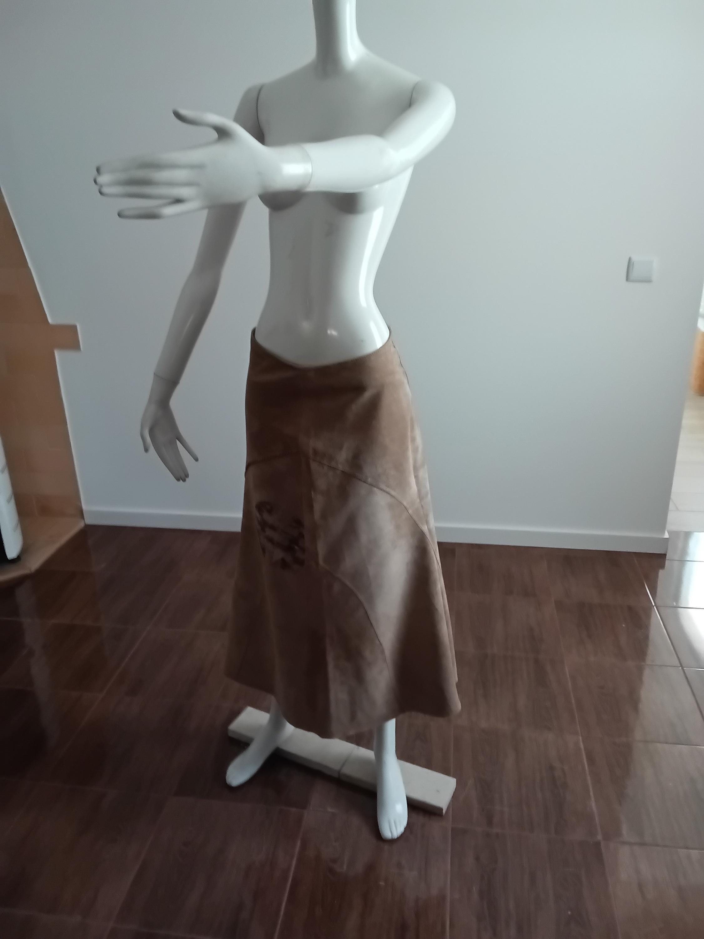 Vintage Jupe longue cuir velours beige à motifs — Taille 40 FR