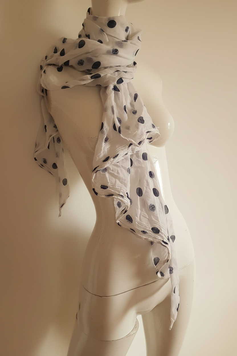 Foulard Blanc Pois Marine — Version Lumineuse
