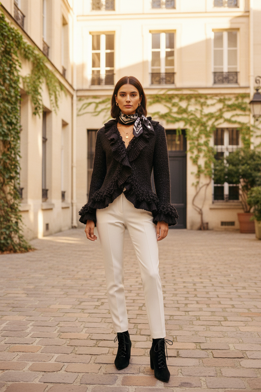 Gilet volant unique - cour parisienne ensoleillée