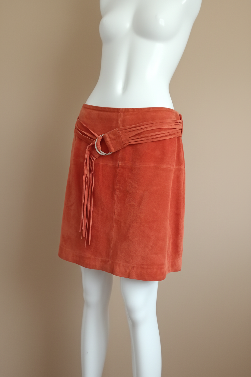Jupe orange velours fond beige