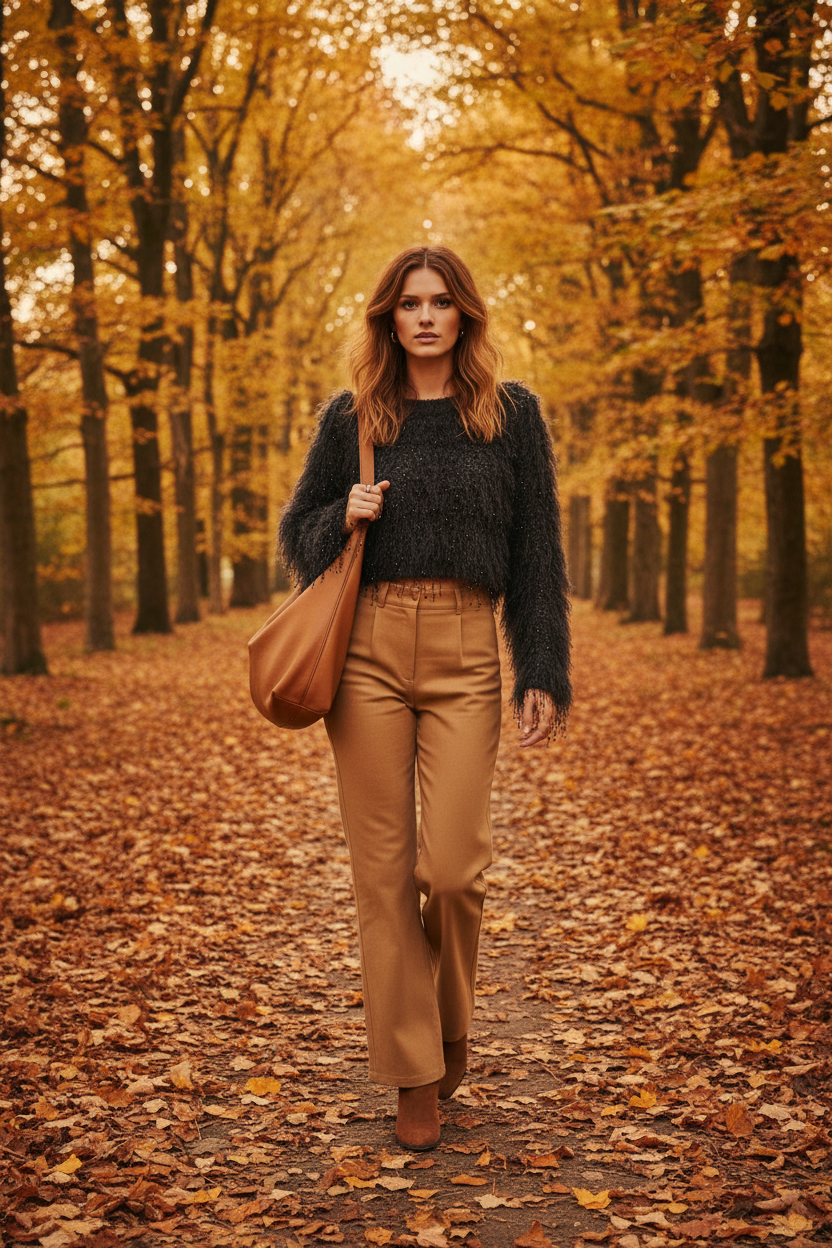 Pull frangé noir — Forêt automne