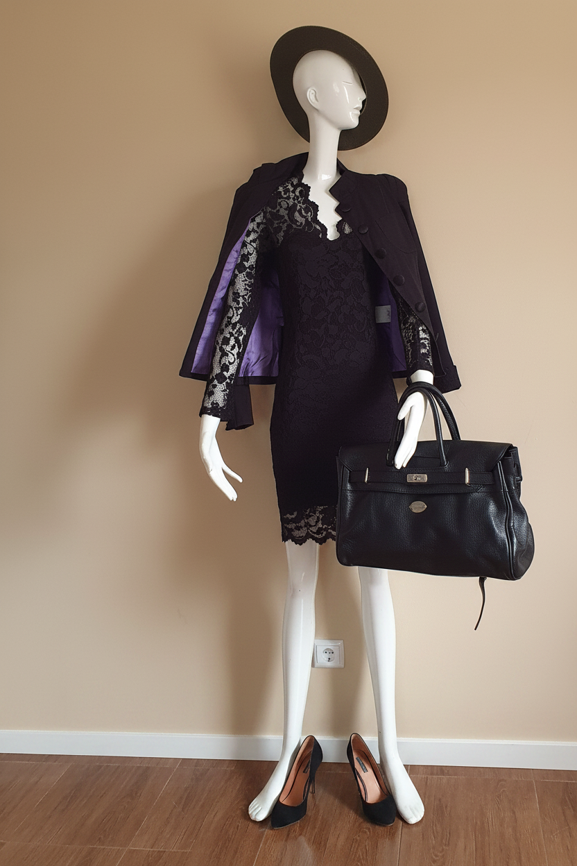 Robe Fourreau Dentelle Noire — Portrait
