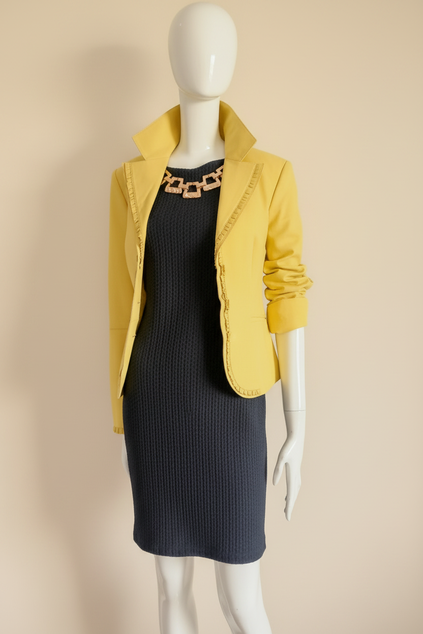 Robe Noire Gaufrée — veste en cuir jaune tournesol
