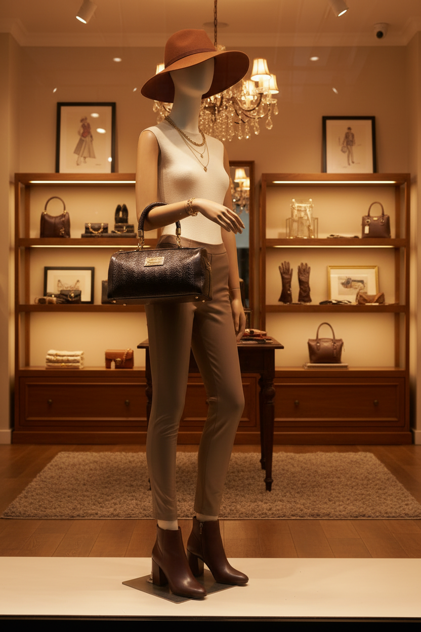 Sac bowling Silvio Tossi porté par mannequin — débardeur et legging cuir taupe