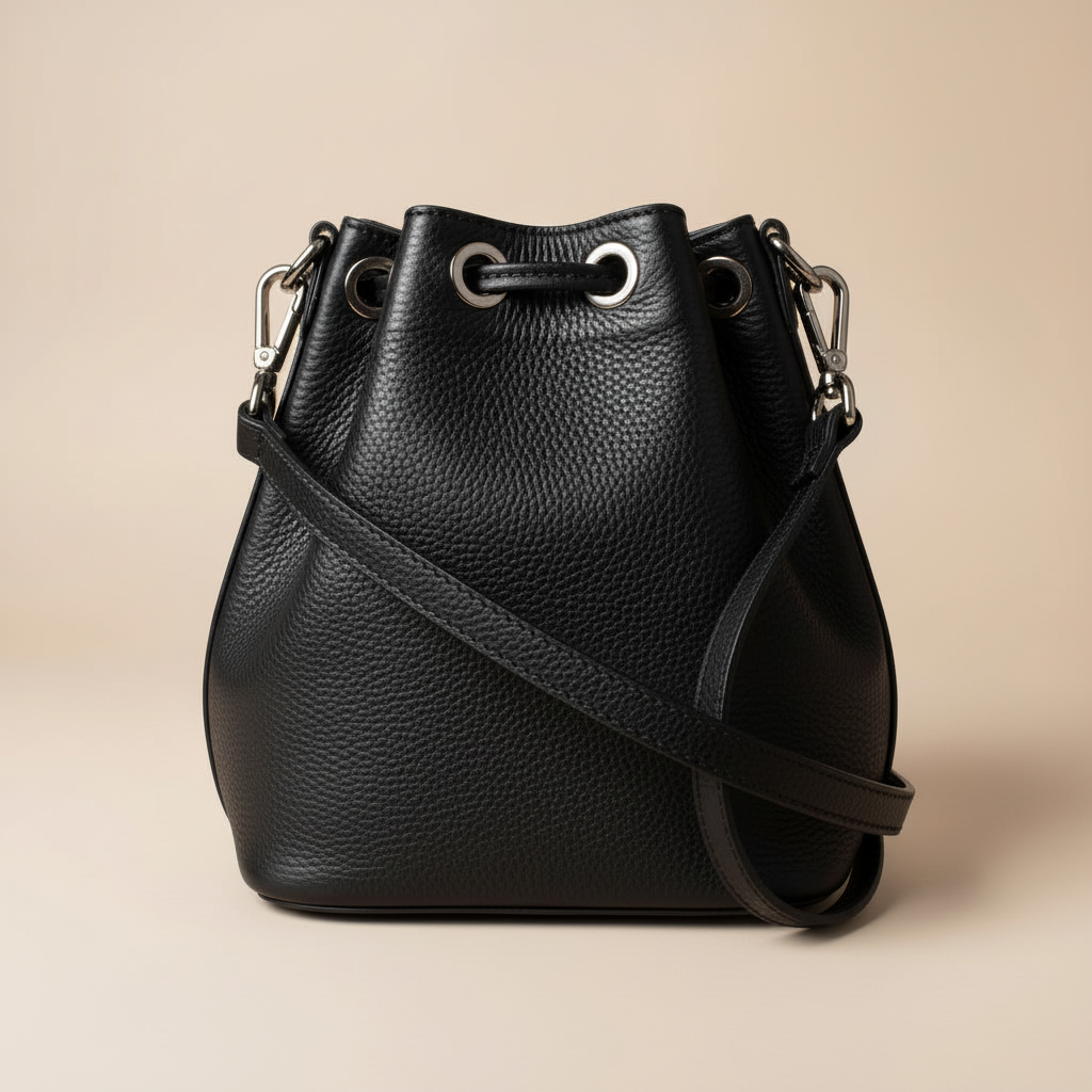 Sac seau mini cuir noir de face