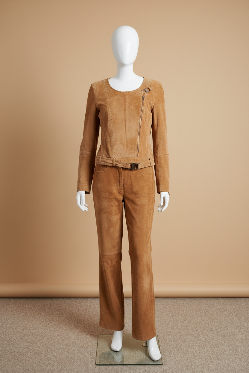 Tailleur camel fond beige