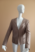 Veste cuir taupe fond beige