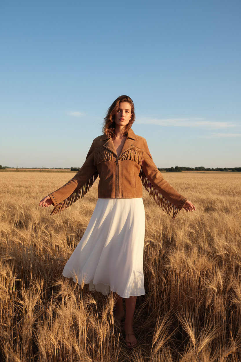 Veste daim camel franges — Provence