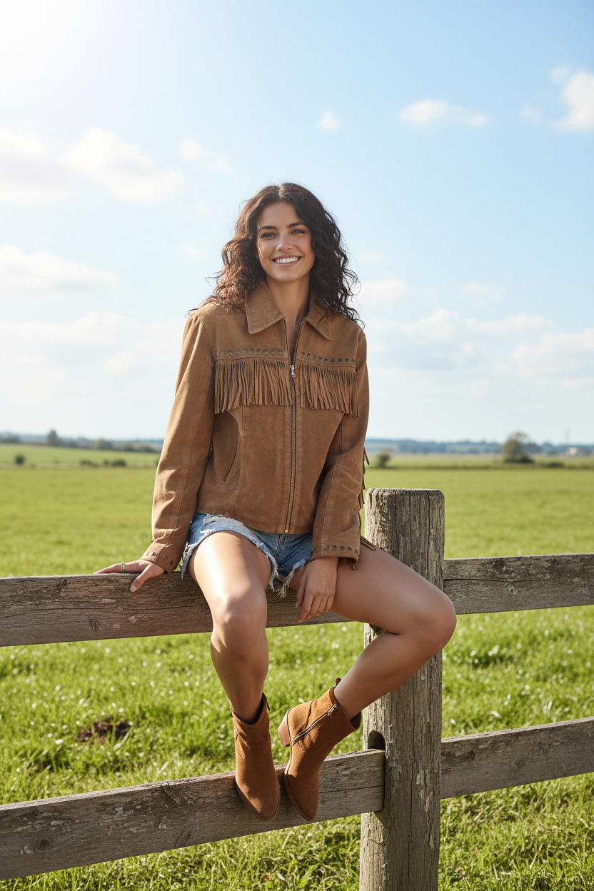 Veste daim camel franges — Ranch