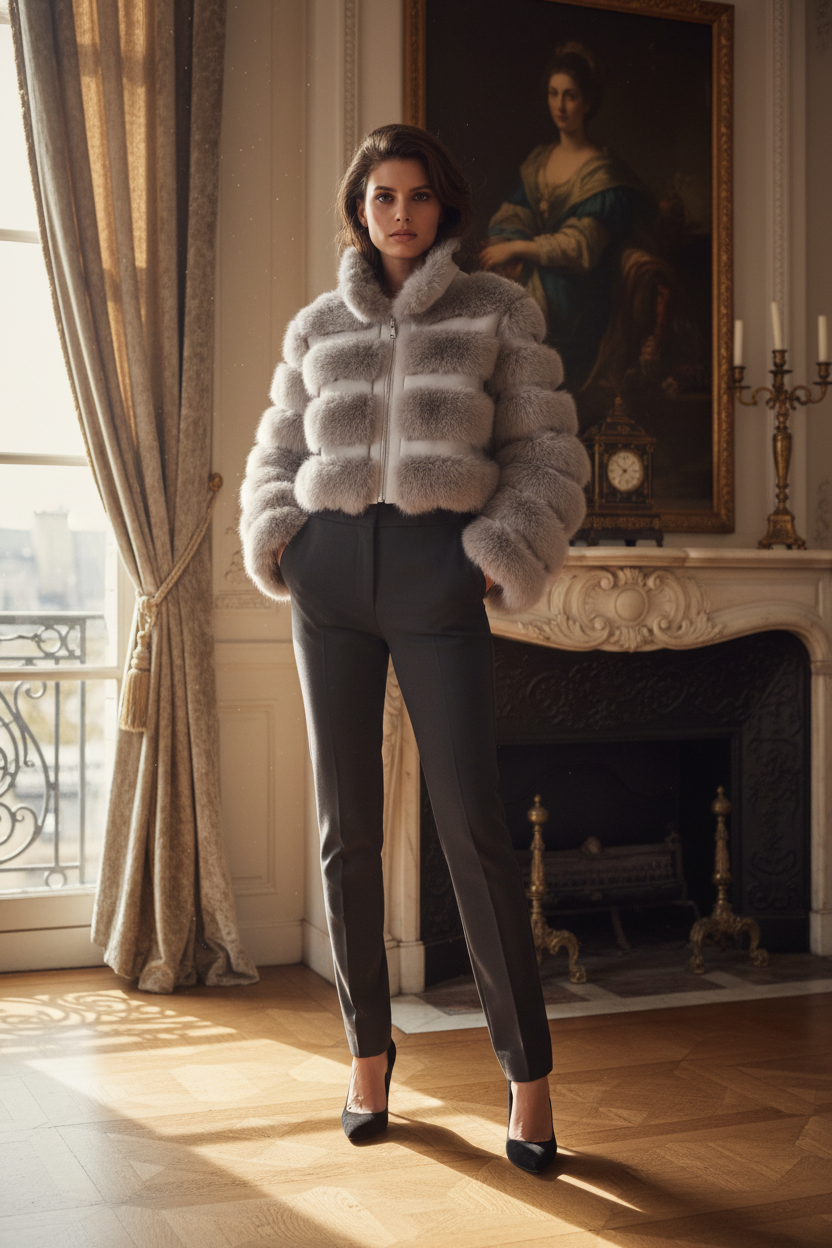 Veste fourrure grise - appartement parisien
