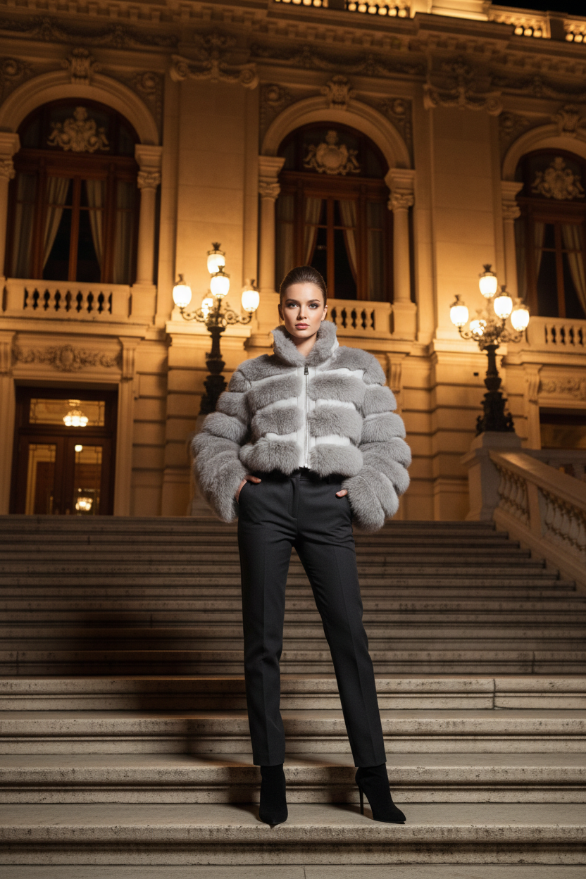Veste fourrure grise - opéra de nuit