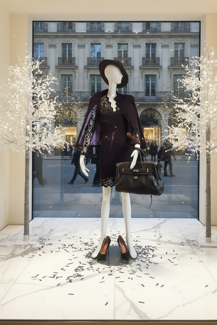 Vitrine robe dentelle noire portrait sans texte