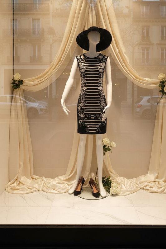 Vitrine robe rayée portrait sans texte