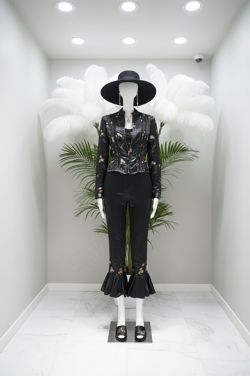 Vitrine veste brocart pantacourt court